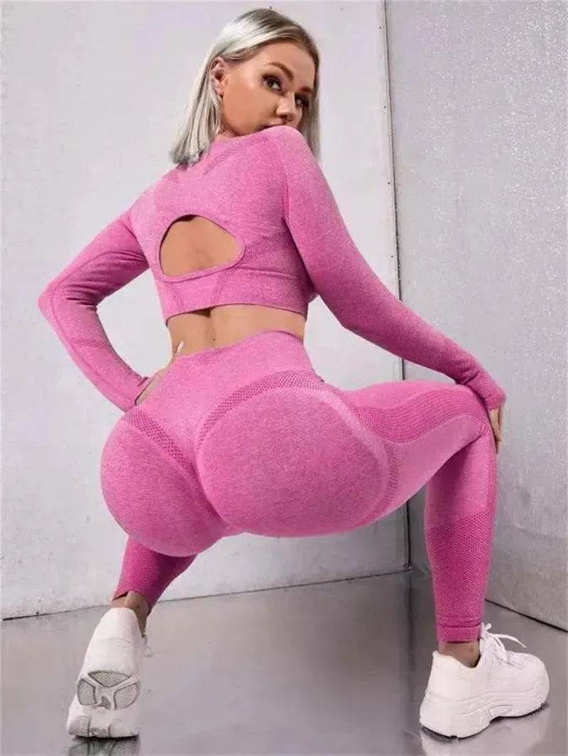 Leggings de fitness Tenues de sport Survêtements 2 pièces à manches longues et design évidé