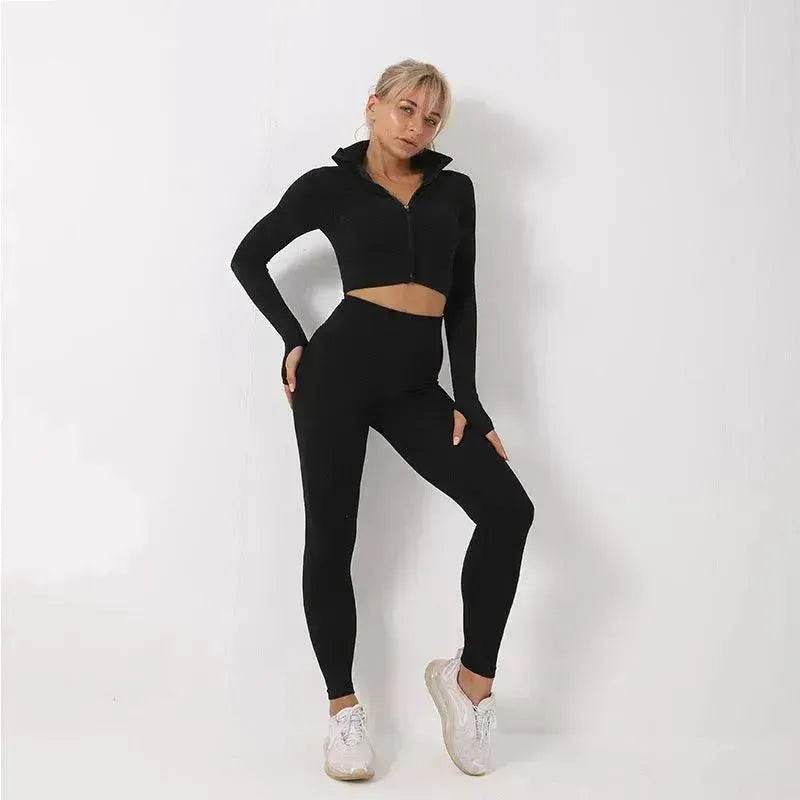 Ensemble de sport 3 pièces sans coutures pour femme : Legging, crop top, soutien-gorge de sport - Tenue de fitness