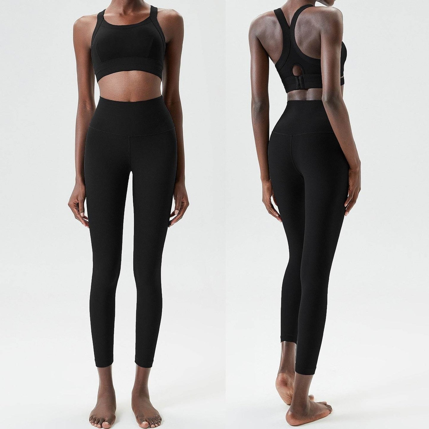 Ensemble 2 pièces de vêtements de yoga : haut court sans manches d'entraînement et leggings de gym