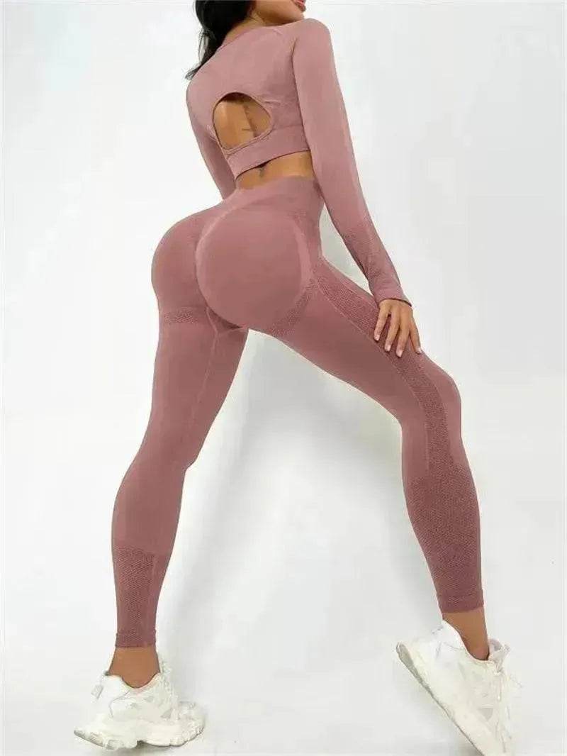 Leggings de fitness Tenues de sport Survêtements 2 pièces à manches longues et design évidé