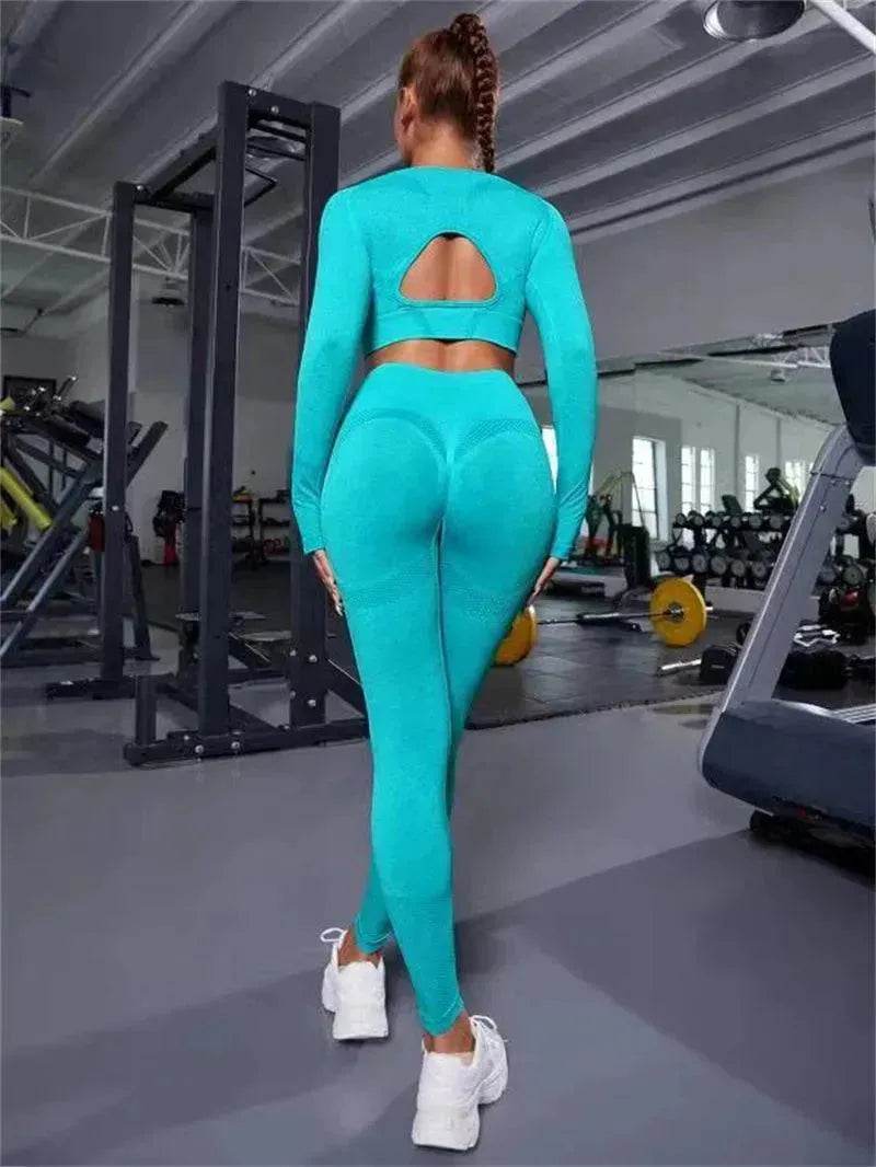 Leggings de fitness Tenues de sport Survêtements 2 pièces à manches longues et design évidé
