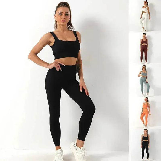 Ensemble de yoga 2 pièces : Soutien-gorge sans couture et leggings taille haute rehausse-fesses pour femmes, idéal pour le sport, le fitness, les tenues de yoga et de sport.