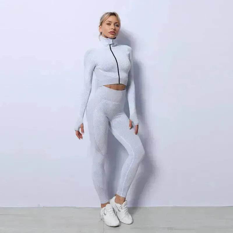 Women 3PCS Gym Set Seamless Sport Yoga Set Leggings Crop Bra Top  Fitness Gym Set Outfit