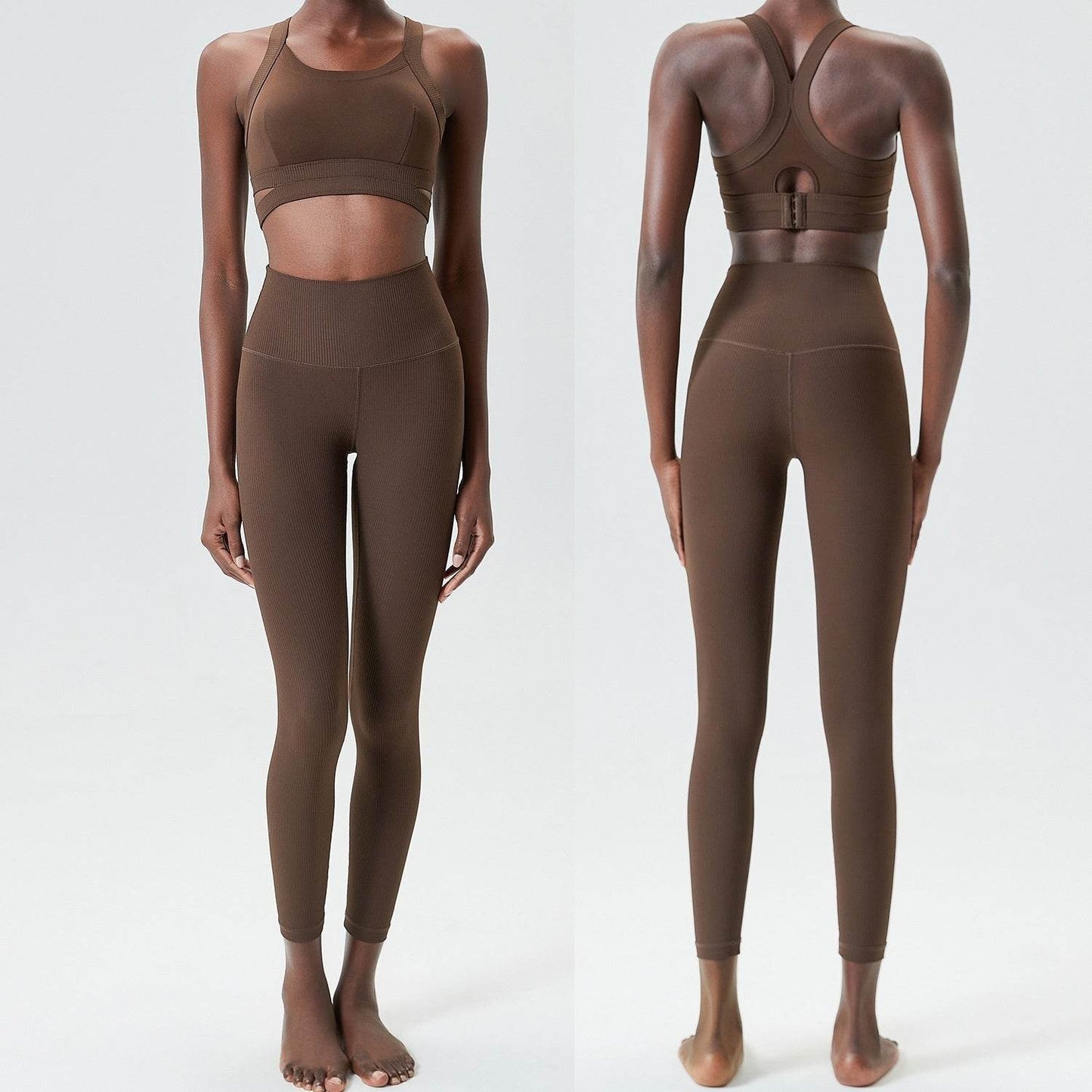 Ensemble 2 pièces de vêtements de yoga : haut court sans manches d'entraînement et leggings de gym