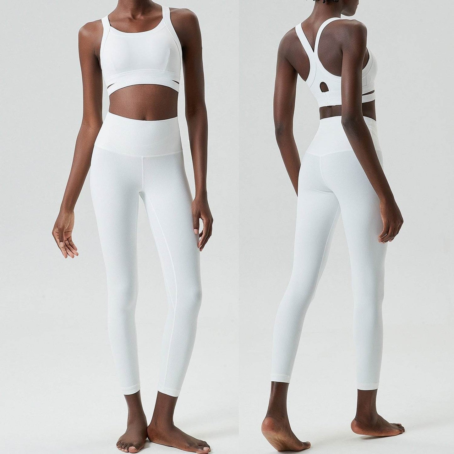 Ensemble 2 pièces de vêtements de yoga : haut court sans manches d'entraînement et leggings de gym