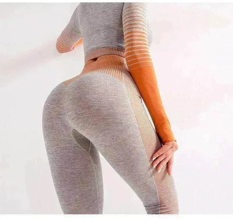 Legging de sport taille haute femme tricoté pour entraînement course yoga