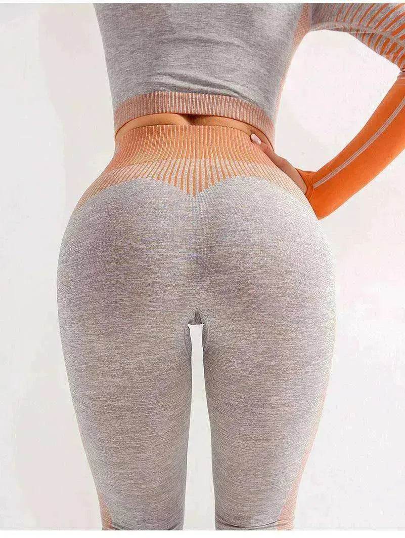 Legging de sport taille haute femme tricoté pour entraînement course yoga